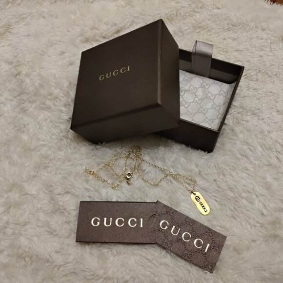 Gucci GG Authentic Vintage Oval Oblong Pendant Necklace Gold 18K 925 Ster - Picture 7 of 13